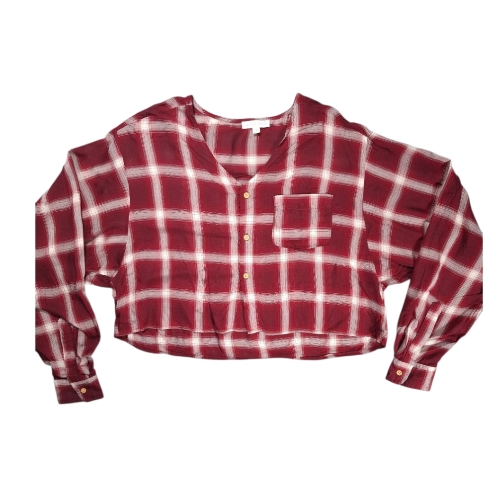 Grade & Gather Size Medium Women’s Blouse Shirt Long Sleeve Red Plaid Oversized